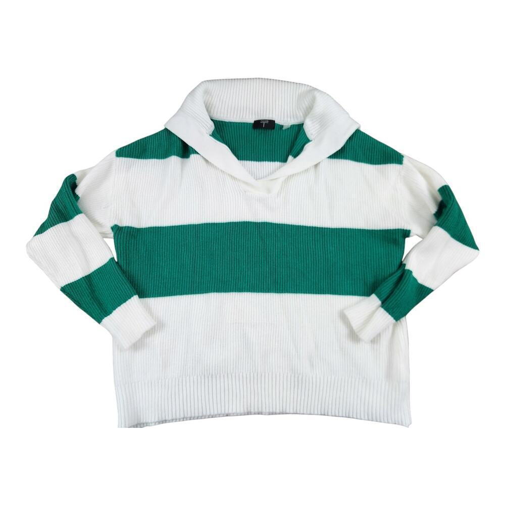 T Tahari sz large Wide stripe pullover‎ split neck sweater long sleeve